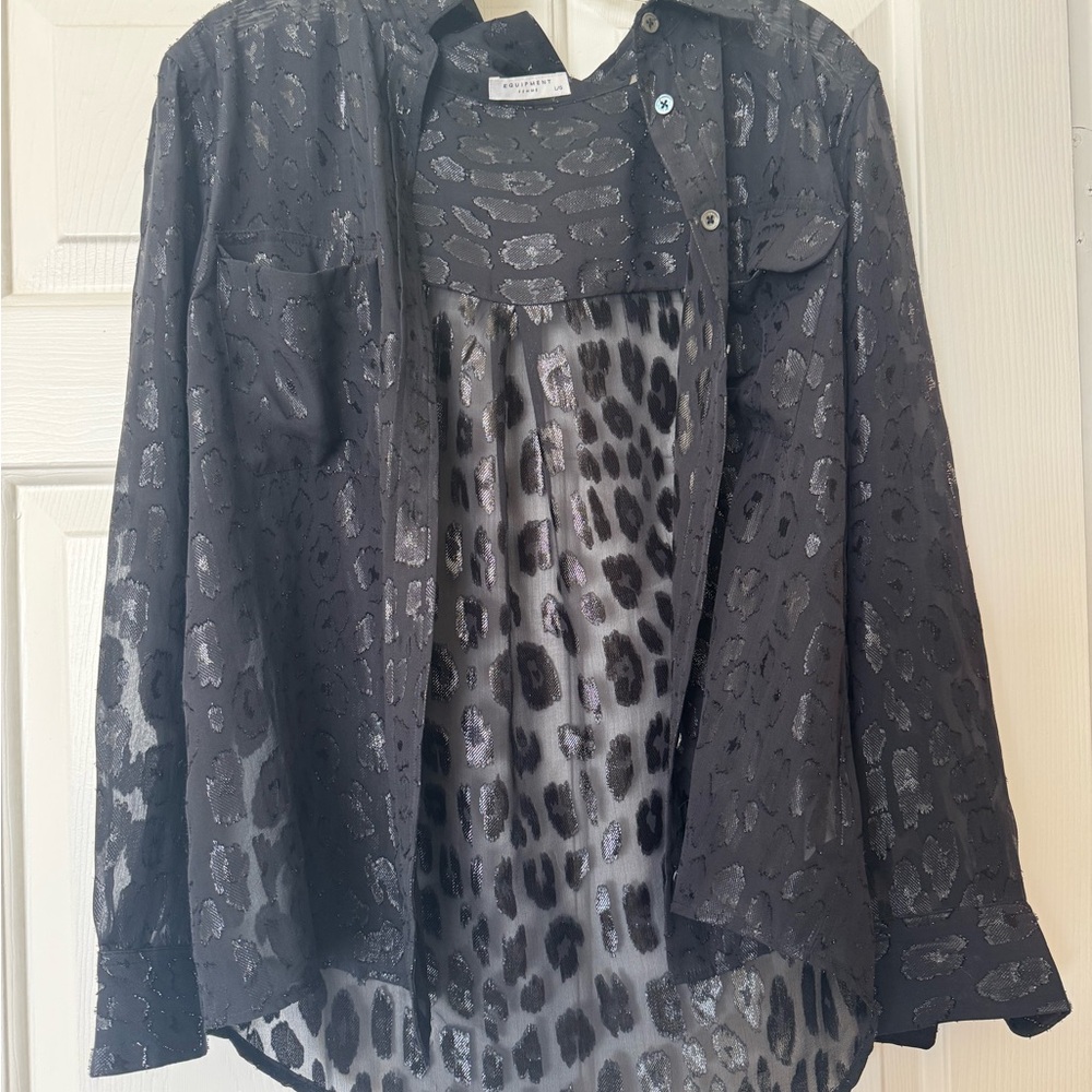 Equipment Black Sheer Animal Print Blouse